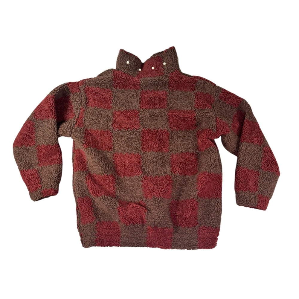 Watson Studios Sherpa Jacket Teddy Bear Checkered Brown Red Full Zip XS NEW - Picture 2 of 5